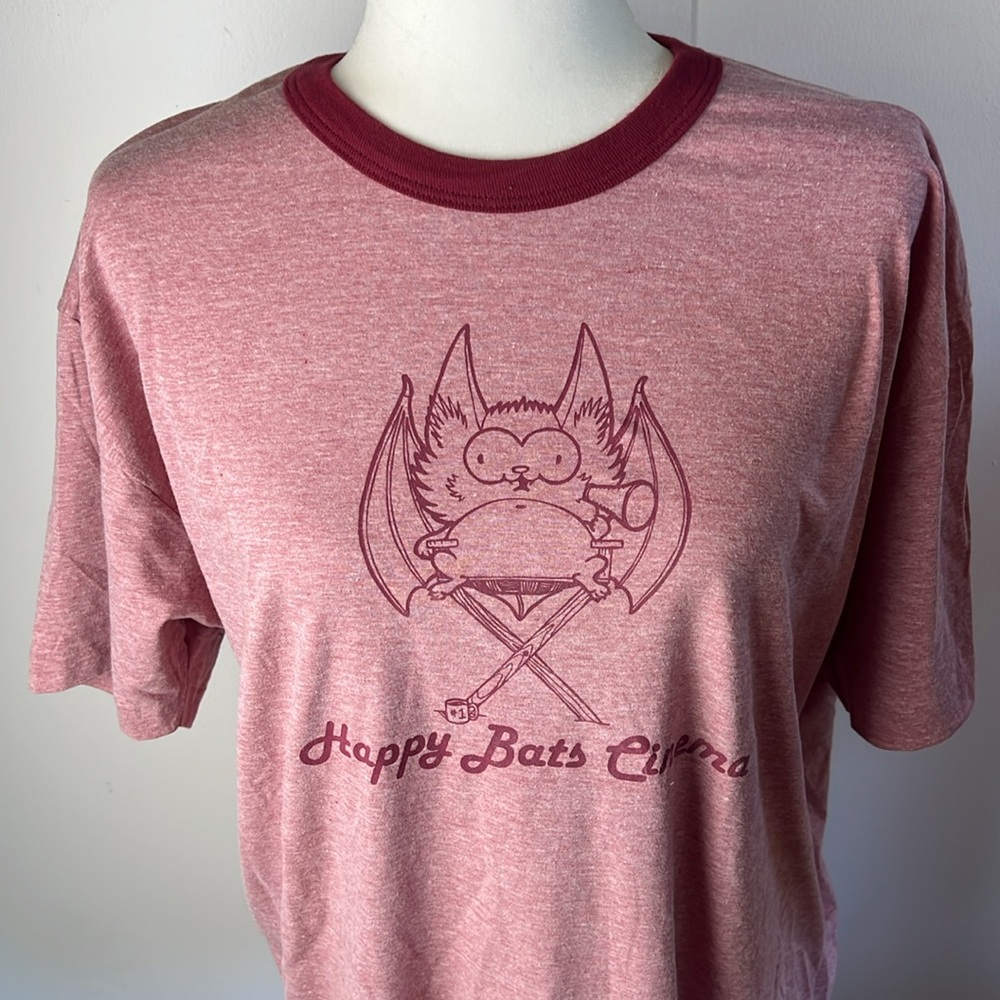 Pink Happy Bats Cinema Vancouver Movie Rental Store Tee NWOT